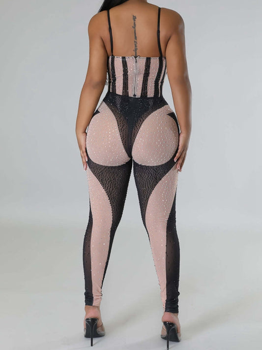 BORCELLE PINK Female Conrast Color Sheer Mesh Booty Leggings With Bodysuits